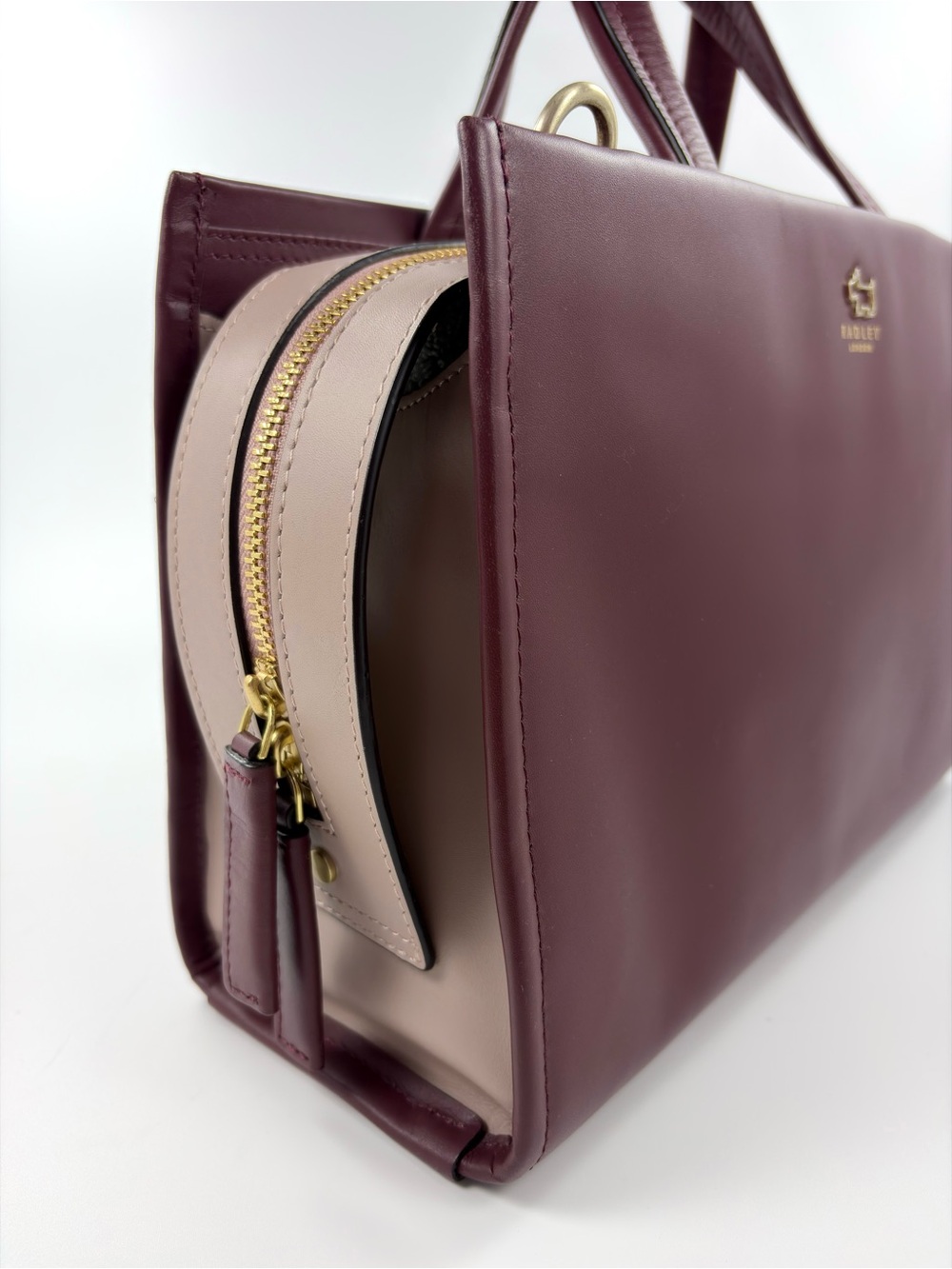 Radley London Hope Place Stripe Strap Burgundy Leather Satchel EUC - Picture 7 of 16